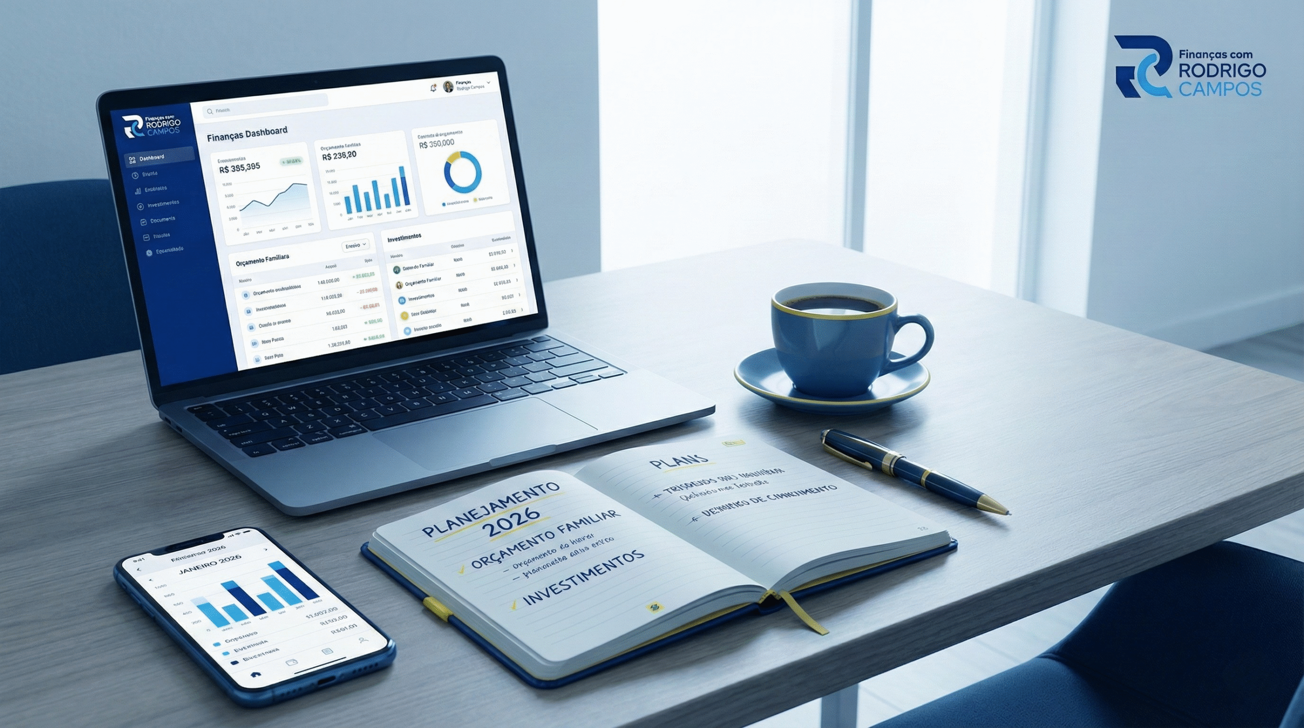 Organização financeira no início do ano com planejamento e controle de gastos